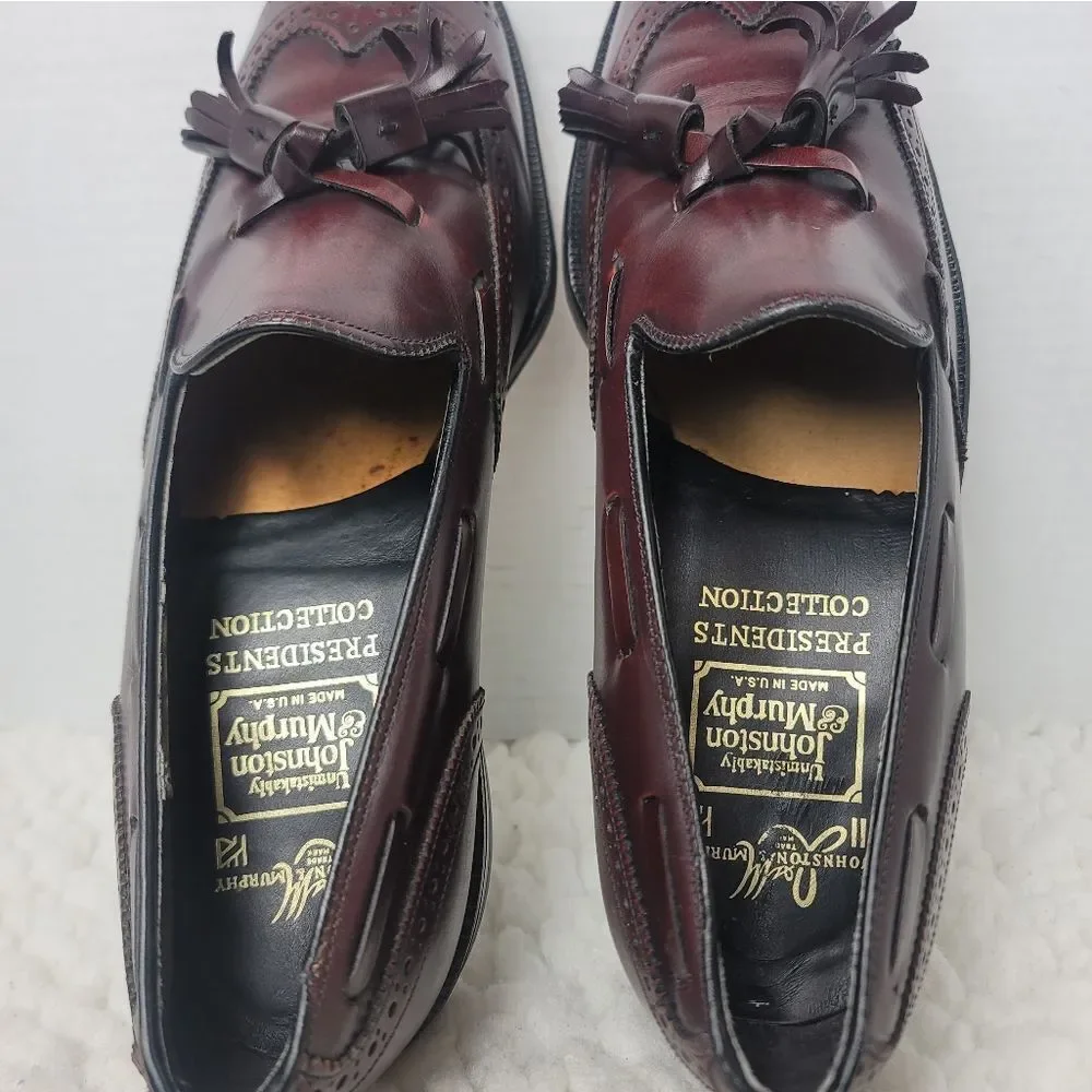 Vtg Johnston & Murphy Presidents Collection Sz 7.5 Tassel Loafers Brown Leather